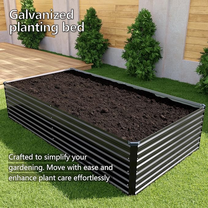 DIIYIV 8x2x2FT Galvanized Raised Garden Bed Kit,Vegetable Plant Boxes-Rectangle Metal Flower Box,Large Planter Raised Beds Outdoor Garden for Planting,Fruit,Herb-Black