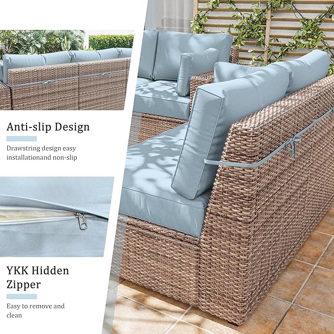 8p Outdoor Cushion Slipcovers Outdoor Patio Cushions Covers Replacement Waterproof with Zipper for 3-Seat Rattan Sofa Patio Furniture Cushion Covers, Covers Only