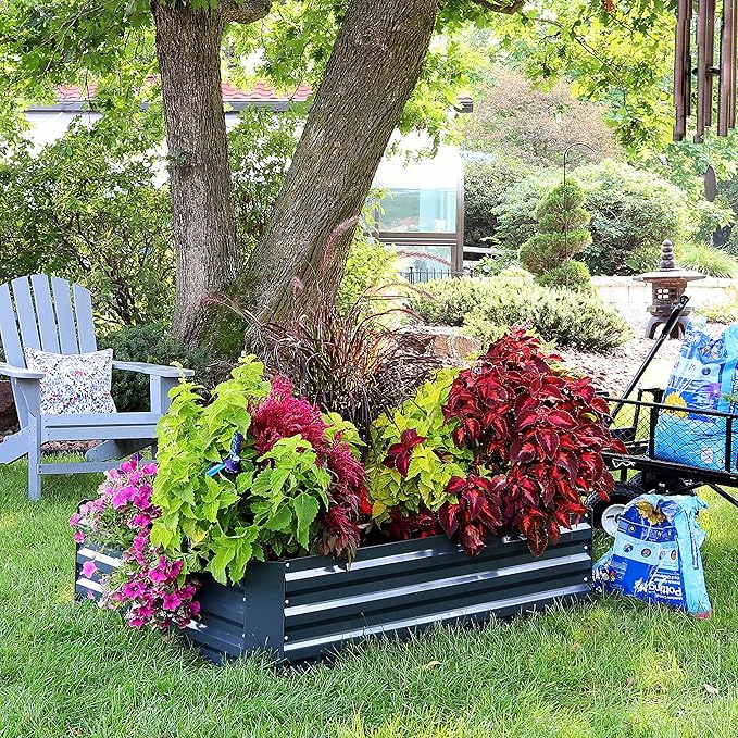 Sunnydaze Galvanized Raised Garden Bed Kit - 4x3x1 ft Outdoor Raised Garden Bed - Metal Planter Box for Vegetables, Flowers, Herbs - Dark Gray - 4' x 3' Rectangle