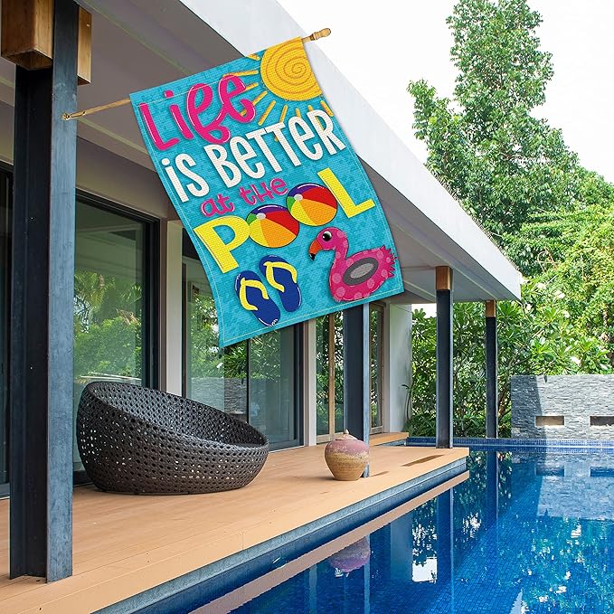 Balgardekor Life is Better at the Pool Garden Flag 28 x 40 Large House Flag Vertical Double Sided Burlap Summer Yard Outdoor Decor Home Decor (28 x 40, Pool)
