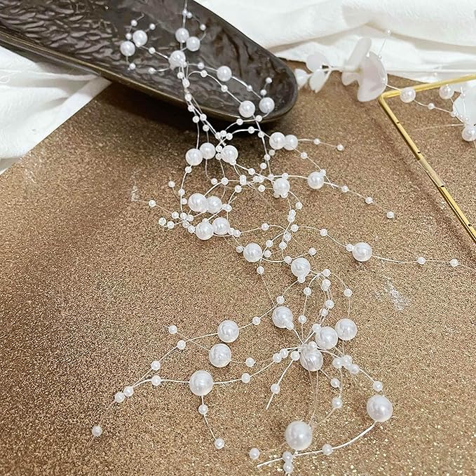 TeaSu 24Pcs Pearl String for Floating Candle Centerpieces, Pearl Vase Filler Decor for Wedding Centerpieces (White)