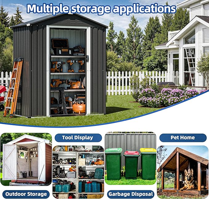 JY QAQA 5x3 FT Metal Outdoor Garden Storage Shed,Waterproof Metal Garden Sheds with Window and Lockable Double Door,Weather Resistant Steel Tool Storage House Shed forPatio,Lawn (Gray)