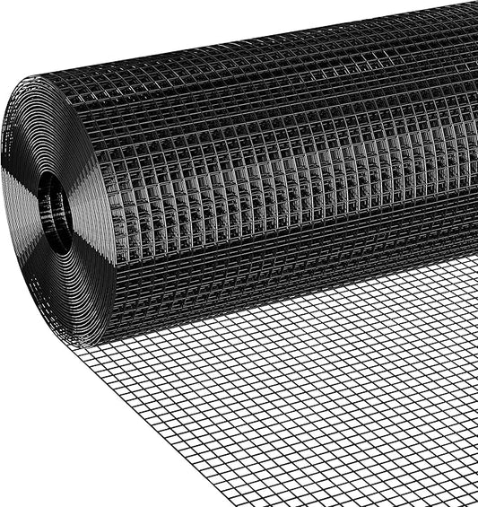 Black Hardware Cloth 1/2 inch 48 x 100 ft 19 Gauge Vinyl Coated Welded Wire Fencing, Rust-Proof Durable for Chicken Wire Mesh Roll Gopher Wire Rabbit Fence
