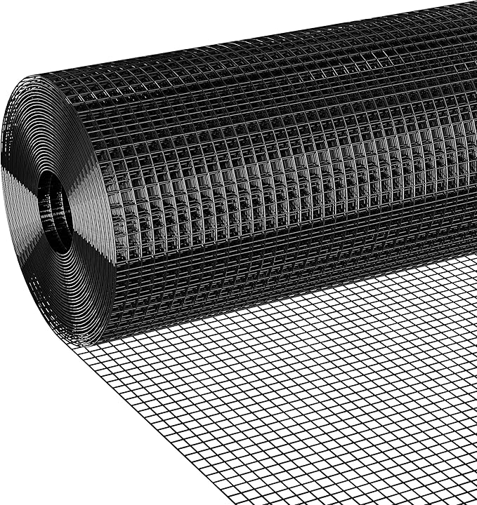 Black Hardware Cloth 1/2 inch 24 x 100 ft 19 Gauge PVC Vinyl Coated Wire Mesh, Double-Layer Rust-Proof Design Durable, Chicken Wire Mesh, Tree Guard, Rodent Wire