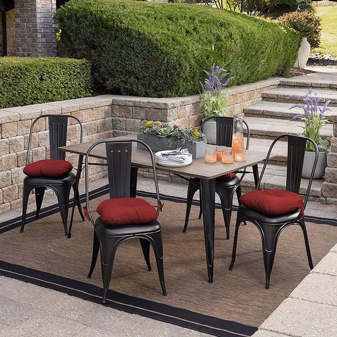 Arden Outdoor Tufted Bistro Seat Cushion, Set of 4, 14.5 in x 15 in, Rain-Proof, Fade Resistant Ruby Red Leala