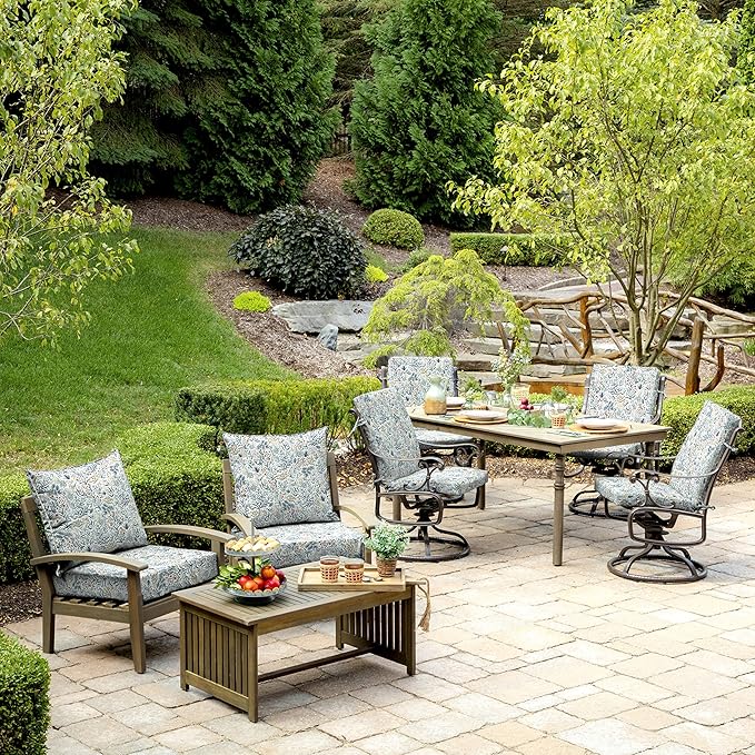 Arden Outdoor Deep Seat Cushion Set (2-Pack), 24 in x 24 in, Weather-Proof, Rain-Proof, Fade Resistant Patio Cushion for Chair, Sofa, and Couch Pistachio Botanical