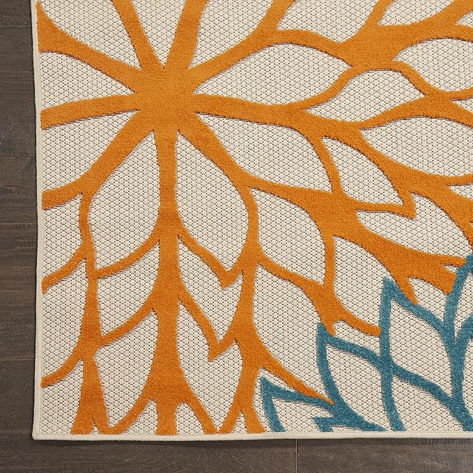 Nourison Home Aloha Indoor/Outdoor Green 3' x 5' Area Rug, Tropical, Botanical, Easy Cleaning, Non Shedding, Bed Room, Living Room, Dining Room, Deck, Backyard, Patio (3x5)