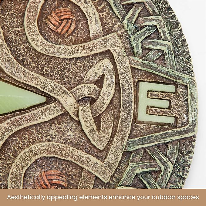 Bits and Pieces - Glow in the Dark Celtic Compass Garden Stone - Irish Garden Decor Yard Art Accent - 10" x 10" Round Durable Polyresin Stepping Pavers for Landscaping and Outdoor Pathways