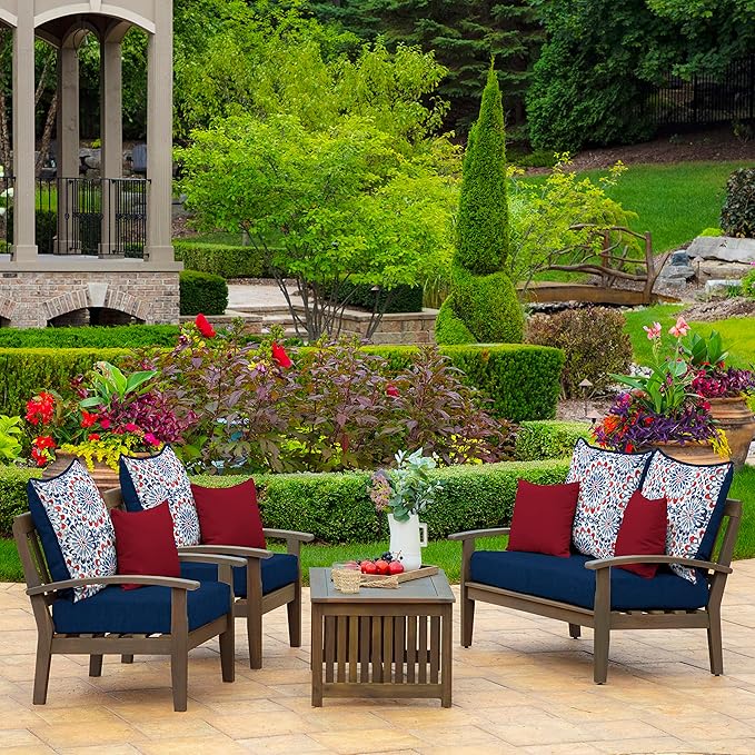 Arden Outdoor Deep Seat Cushion Set (2-Pack), 24 in x 24 in, Weather-Proof, Rain-Proof, Fade Resistant Patio Cushion for Chair, Sofa, and Couch Clark Blue