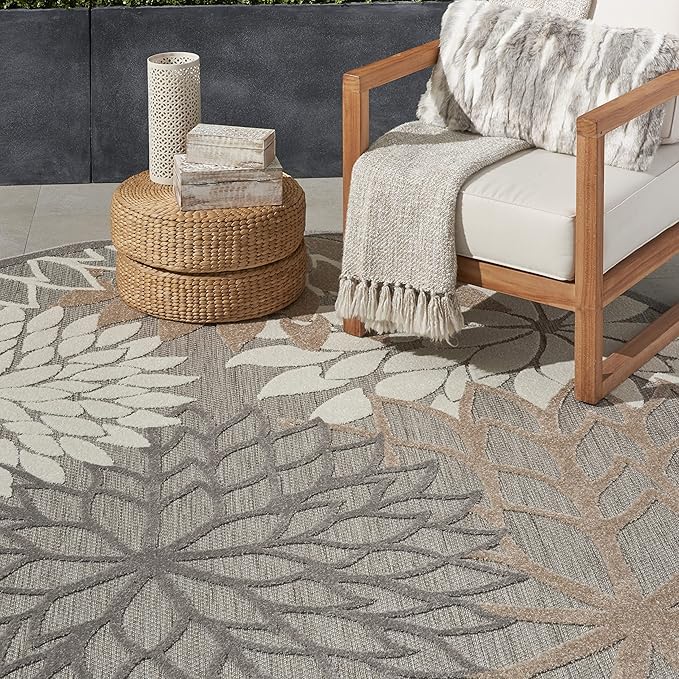Nourison Home Aloha Natural 7'10" x Round Area Rug - Easy Clean, Non Shedding, Bed Room, Living Room, Dining Room, Kitchen (8' x Round)