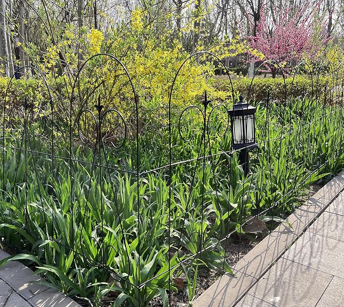 32 Inch x 20 Feet (14 Panels) Black Decorative Garden Fence Folding Border Fence, Decorative Folding Wire Fencing Border Edge Animal Barrier