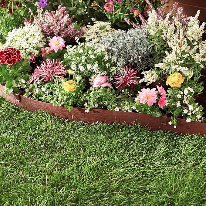 Amazon Basics Flexible Landscape Edging Coil for Garden Border, Flower Beds, Lawn and Pathways, 5 inch x 40ft, Brown, 10 Stakes