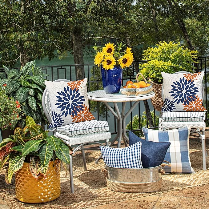 DFXSZ Blue Orange Outdoor Flower Pillow Covers 18x18 Inch Set of 2 White Colored Throw Pillows Outdoor Waterproof Decor for Living Room Sofa Patio Funiture Garden Floral Polyester pillow covers 002C18