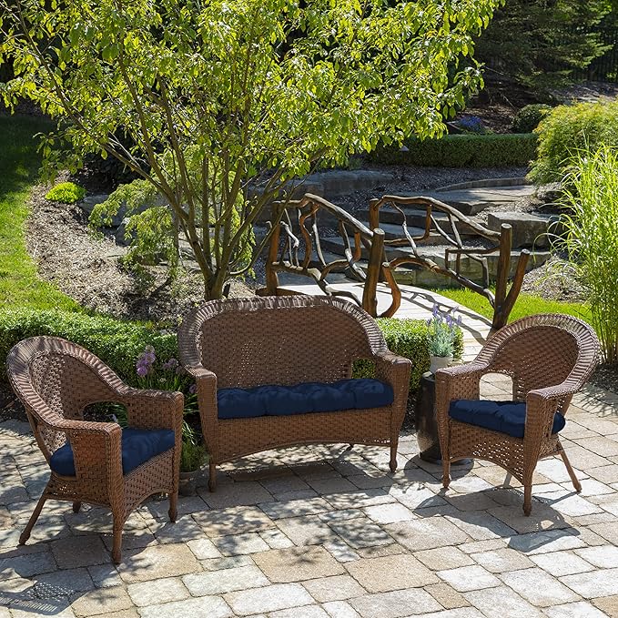 Arden Outdoor Wicker Settee Cushion, 41.5 x 18, Rain-Proof, Fade Resistant Sapphire Blue Leala