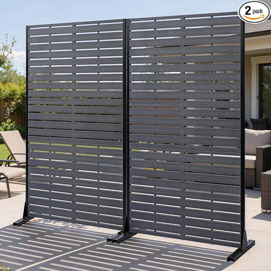 Privacy Screen Outdoor 60" Hx35 W Freestanding Privacy Panel with Stand, HDPE Decorative Privacy Fence with Sandblasting Louver Pattern, Patio Divider Screen, Privacy Screens for Outside