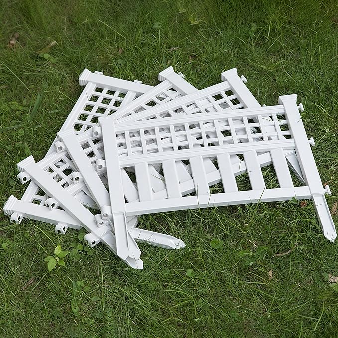 Gardenised Plastic Outdoor Decor Garden Flower Edger Fence, Border, Set of 4 Panels, White