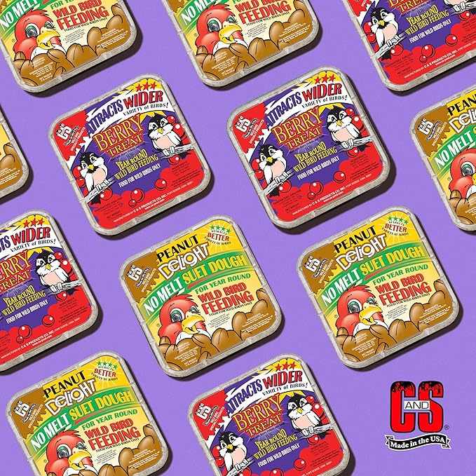 C&S Suet Variety Value Pack, Peanut Delight Dough & Berry Treat, Wild Bird Food, Year Round Source of Energy for Birds, 24 Pack