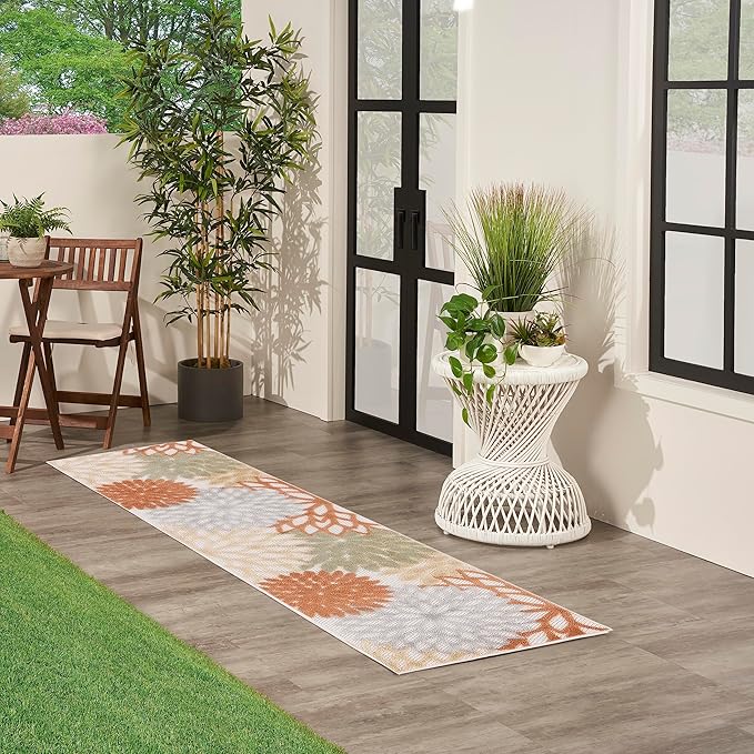 Nourison Home Aloha Indoor-Outdoor Ivory Multicolor 2'3" x 8' Area Rug, Easy Cleaning, Non Shedding, Bed Room, Living Room, Dining Room, Backyard, Deck, Patio (2x8)