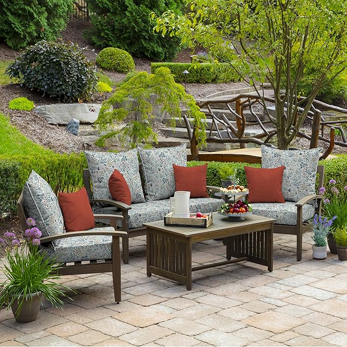 Arden Outdoor Foam Deep Seat Cushion Set, 24x24, Premium High-Density Foam, Never Flattens, Weather-Proof for Patio Chair Sofa Couch, Pistachio Botanical
