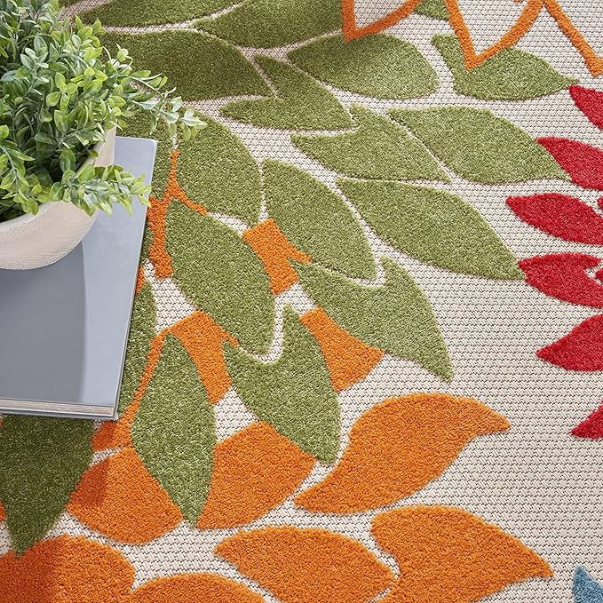 Nourison Home Aloha Green 7'10" x Round Area Rug - Easy Clean, Non Shedding, Bed Room, Living Room, Dining Room, Kitchen (8' x Round)