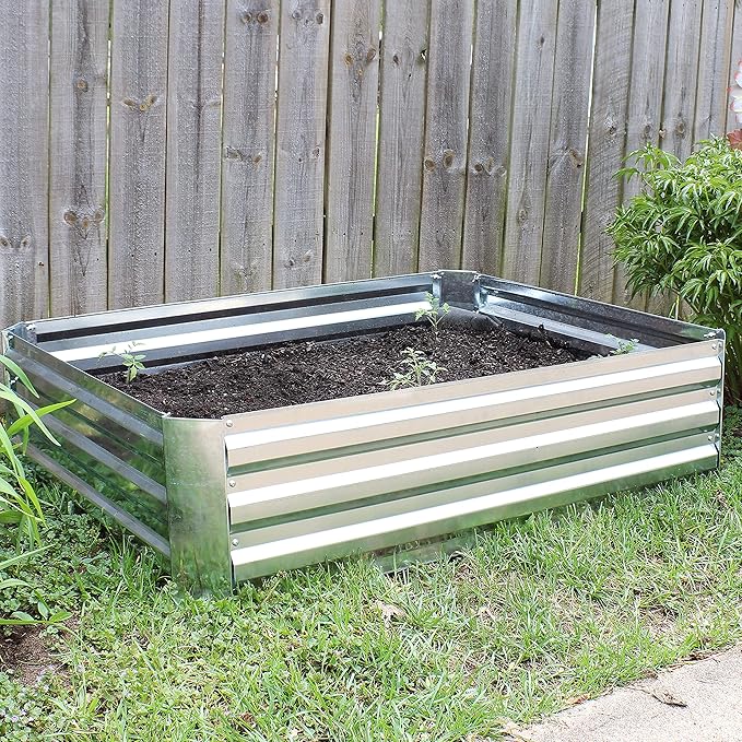 Sunnydaze Galvanized Raised Garden Bed Kit - 4x3x1 ft Outdoor Raised Garden Bed - Metal Planter Box for Vegetables, Flowers, Herbs - Silver - 4' x 3' Rectangle