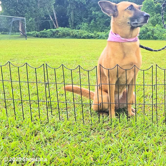 ShopLaLa Decorative Garden Fence (20 Panels) 12in(L) x 16.5in(H) Black Metal Wire Rustproof Animal Barrier Fencing for Dogs, Flower Bed Edging for Landscape Patio Outdoor Decor Gate and Fences Boarder