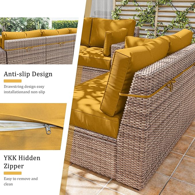 8p Outdoor Cushion Slipcovers Outdoor Patio Cushions Covers Replacement Waterproof with Zipper for 3-Seat Rattan Sofa Patio Furniture Cushion Covers, Covers Only