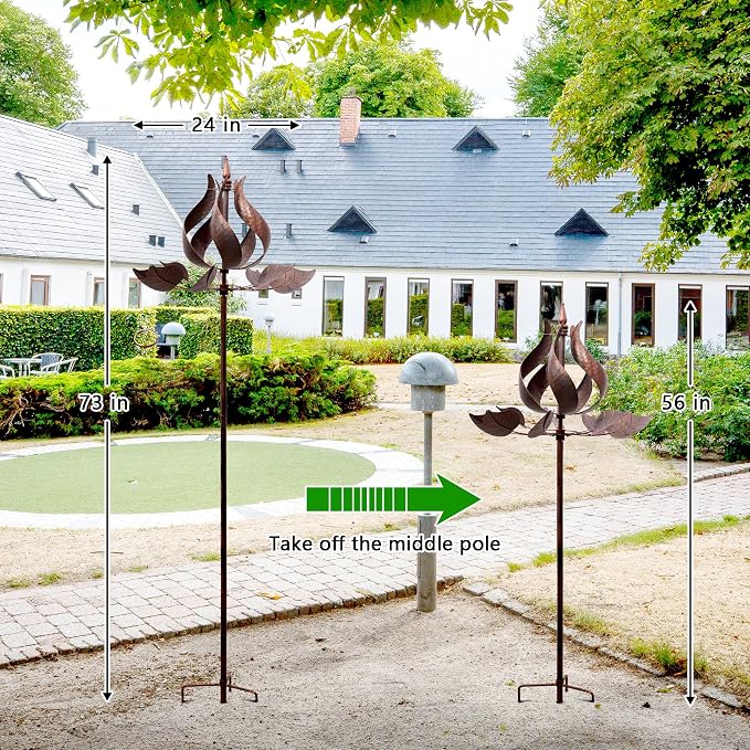 Wind Spinners Outdoor - Large Tulip Metal Bronze Color Wind Sculptures & Spinner, Kinetic Gift Ideal Windmill Decor for Garden and Yard (75 inch Height)