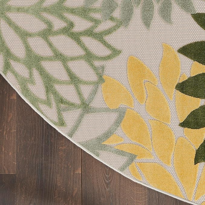 Nourison Home Aloha Indoor/Outdoor Green Multicolor 5'3" x Round Area Rug, Easy Cleaning, Non-Shedding, Bed Room, Living Room, Dining Room, Backyard, Patio, Deck (5 Round)