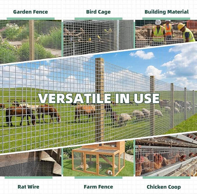 16 Gauge Galvanized Hardware Cloth 48in x 100ft Silver 1 inch Welded Garden Fence Roll for Gardens, Chicken Coops & Poultry Animal Netting Cage