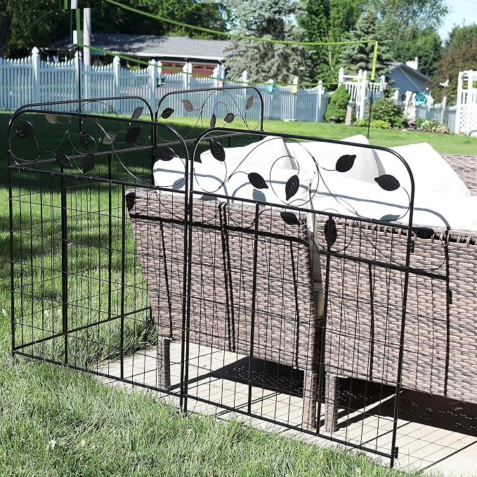 Sunnydaze Winding Vines 10-Foot 4-Piece Steel Decorative Garden Fence Panels - 30" W x 36" H Per Panel - Black