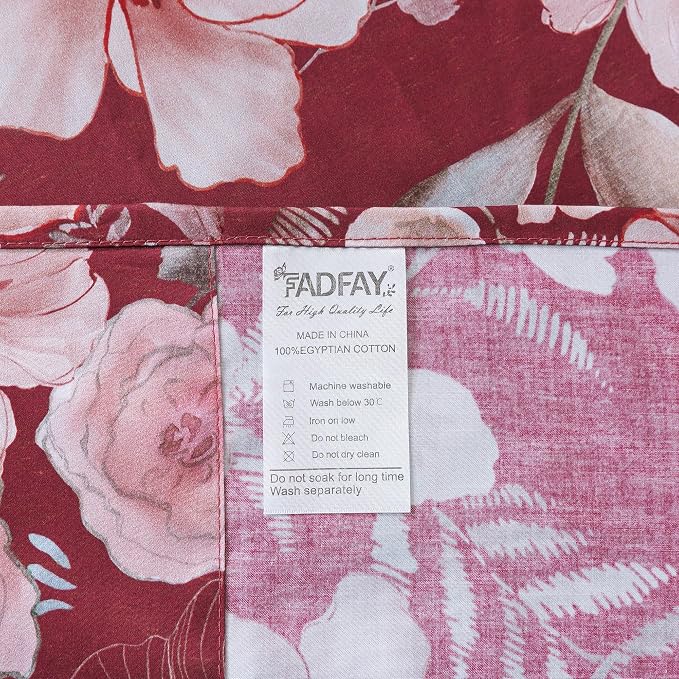 FADFAY Rose Floral Sheets Cal King Vintage Red Floral Bedding Shabby Pink Peony Sheets Farmhouse Bedding 800 Thread Count 100% Egyptian Cotton Soft Deep Pocket Fitted Sheet 4Pcs, California King Size