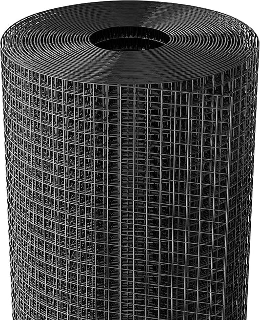 Dynabyte Black Hardware Cloth 1/2 inch 48 x 50 ft 19-Gauge, Vinyl Coated Wire Mesh Roll, Chicken Wire Fencing, Garden Fencing, Welded Wire Fence Roll, Gopher Wire, Hardware Mesh