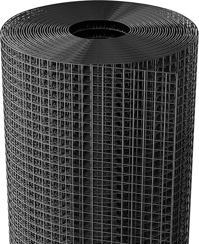 Dynabyte Black Hardware Cloth 1/2 inch 16 x 25 Ft 19-Gauge, Vinyl Coated Chicken Wire Fencing, Wire Mesh Roll, Chicken Wire Mesh Roll, Chicken Coop Wire, Tree Guard, Welded Wire Fencing