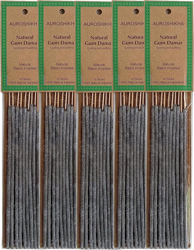 Auroshikha Natural Resin Gum Damar - Incense Sticks (5 Pack, Total 50 Sticks)