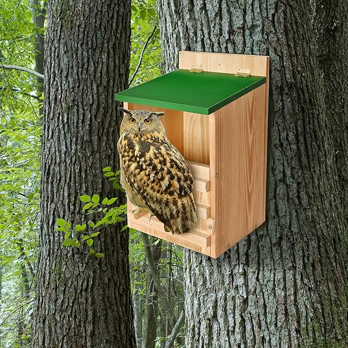 Owl House Owl Box with Bird Stand Design, Owl Nesting Box, Barn, Screech Houses Cedar with Shavings for Outside Wildlife Lovers,Cozy House for Lovely Birds - Easy Assembly Required