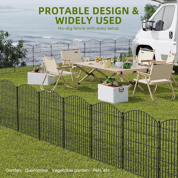 Garden Fence 10 Pack No Dig Metal Panels 32"(H) x 23.6 ft(L) Total, Rustproof Arched Decorative Dog Fence Outdoor for Yard, Animal Barrier for Flower Bed Border, Patio & Backyard Edging
