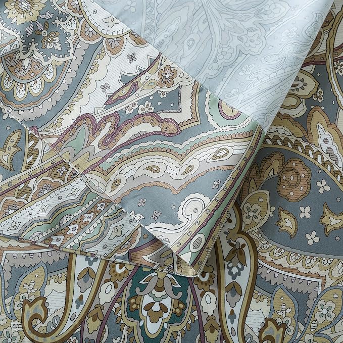 FADFAY Paisley Sheets Set King Classic Boho Paisley Bedding Luxurious Bohemian Damask Paisley Bed Sheet Set Breathable 100% Egyptian Cotton 800 Thread Count Deep Pocket Fitted Sheet 4Pcs, King Size