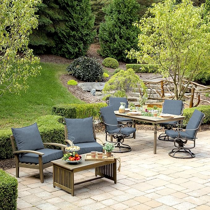 Arden Performance Outdoor Deep Seat Set, 24 x 24, Water Repellent, Fade Resistant, Deep Seat Bottom and Back Cushion Denim Alair
