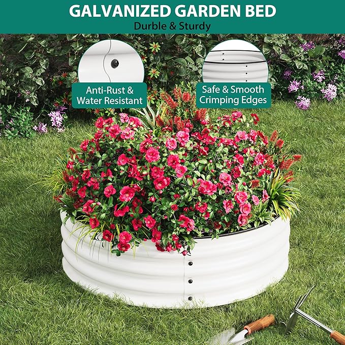 2 x 1FT Round Galvanized Raised Garden Bed – Metal Planter Box Kit with Rust & Corrosion Protection, Safe Rubber Edge, Open Bottom Design – Easy Assembly for Vegetables, Flowers, Fruits
