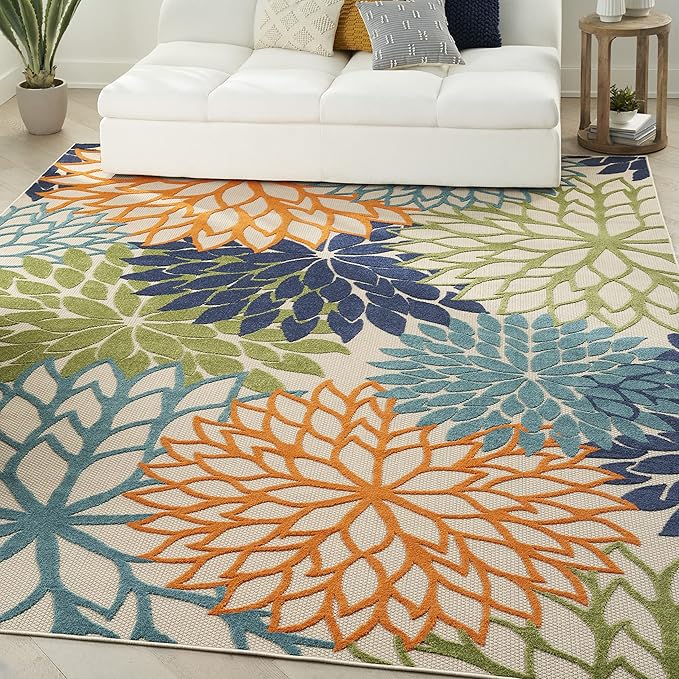 Nourison Home Aloha 108" x 144" Contemporary Fabric Indoor/Outdoor Rug with Serged Edges, for Living Room/Patio/Porch/Deck, in Multi-Color Finish