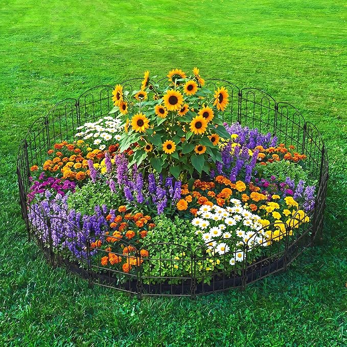 CADUKE 20 Pack Garden Fence Border, 24in x 22ft | Rustproof Metal, No Dig Fence Panels, Heavy Duty Arched Wire Border Edging, For Dogs