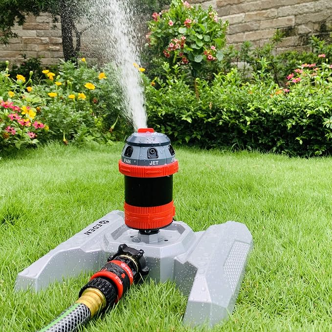 Eden 94122 Metal Adjustable 6-Pattern Sprinkler Bundle, Base, |Quick Connect Starter Set