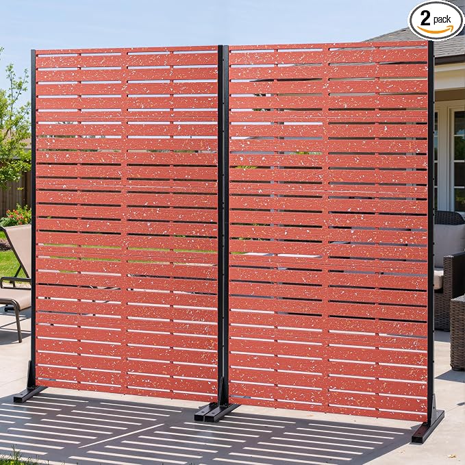 Privacy Screen Outdoor 60" Hx35 W Freestanding Privacy Panel with Stand, HDPE Decorative Privacy Fence with Sandblasting Louver Pattern, Patio Divider Screen, Privacy Screens for Outside