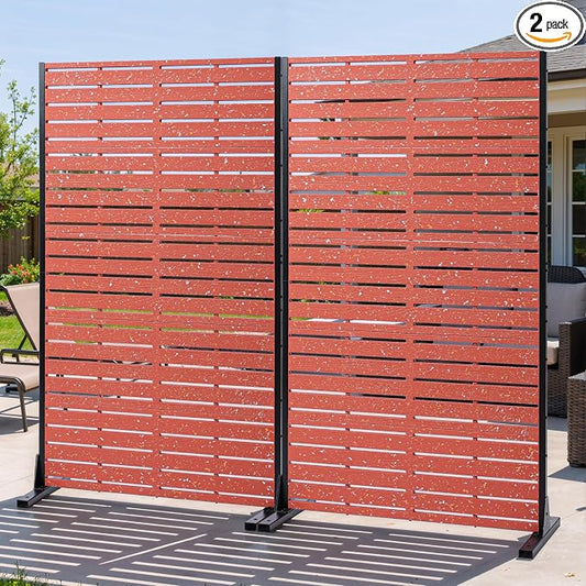Privacy Screen Outdoor 60" Hx35 W Freestanding Privacy Panel with Stand, HDPE Decorative Privacy Fence with Sandblasting Louver Pattern, Patio Divider Screen, Privacy Screens for Outside
