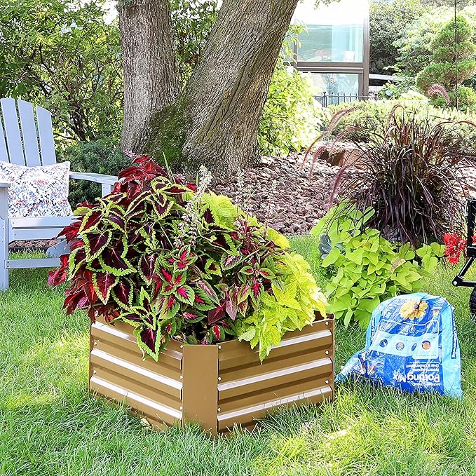 Sunnydaze Galvanized Raised Garden Bed Kit - 2x2x1 ft Outdoor Raised Garden Bed - Metal Planter Box for Vegetables, Flowers, Herbs - Brown - Square