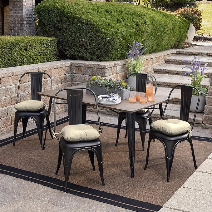 Arden Outdoor Tufted Bistro Seat Cushion, Set of 4, 14.5 in x 15 in, Rain-Proof, Fade Resistant Tan Leala