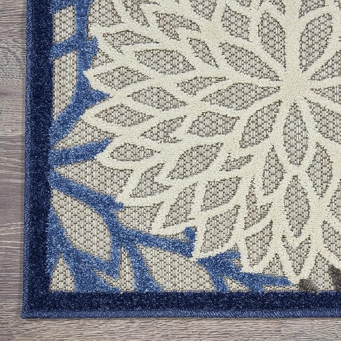 Nourison Home Aloha Indoor/Outdoor Blue/Multicolor 2' x 6' Area Rug, Tropical, Botanical, Easy Cleaning, Non Shedding, Bed Room, Living Room, Dining Room, Deck, Backyard, Patio (2x6)
