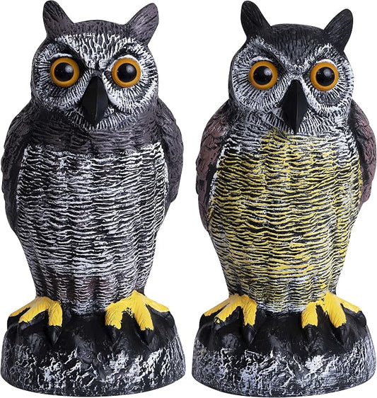 Owl Decoy to Scare Birds Away | Plastic Owls to Scare Birds Away | Owl Statue for Garden & Outdoors By Galashield [Set of 2]