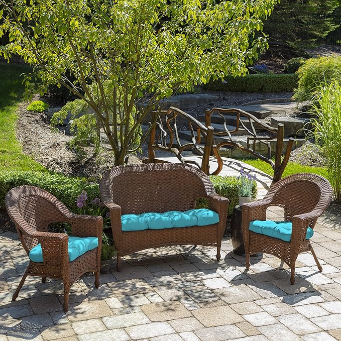Arden Outdoor Wicker Settee Cushion, 41.5 x 18, Rain-Proof, Fade Resistant Pool Blue Leala